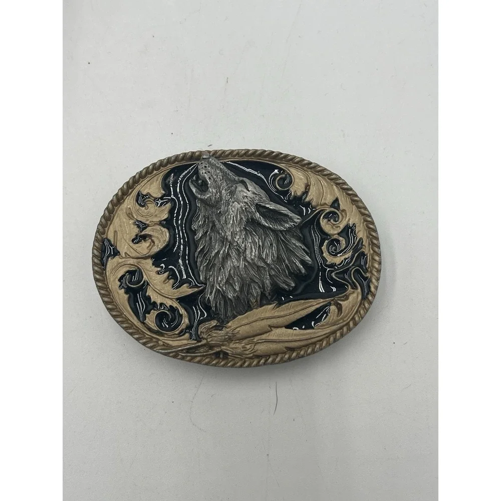 Vintage 1995 Siskiyou Howling Wolf Belt Buckle L-2 Western Wildlife Pewter